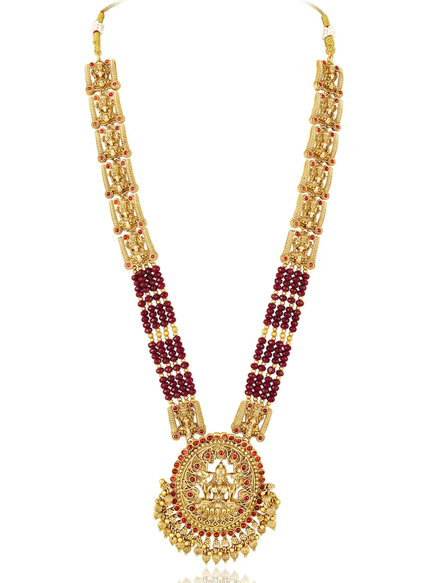 Traditional Laxmi Motif Temple Necklace Set - Gold