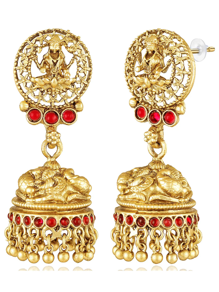 Traditional Laxmi Motif Temple Necklace Set - Gold
