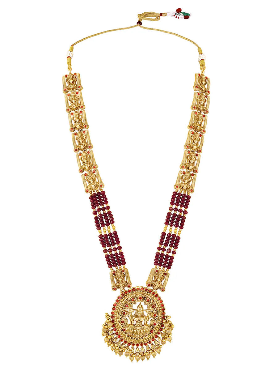 Traditional Laxmi Motif Temple Necklace Set - Gold