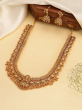 South Indian Laxmi Motif Necklace Set - Gold