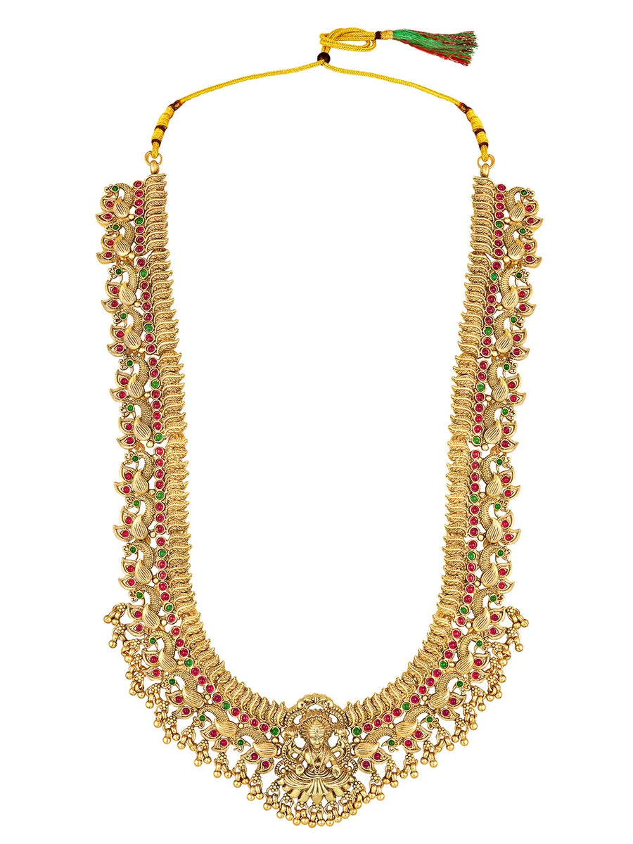 South Indian Laxmi Motif Necklace Set - Gold