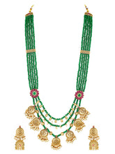Regal Emerald Layered Temple Necklace - Green & White