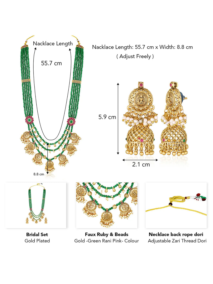Regal Emerald Layered Temple Necklace - Green & White