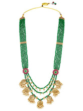 Regal Emerald Layered Temple Necklace - Green & White