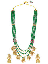 Regal Emerald Layered Temple Necklace - Green & White
