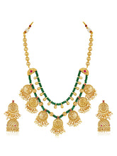 Ethnic Charm Emerald Lakshmi Necklace - Green & White