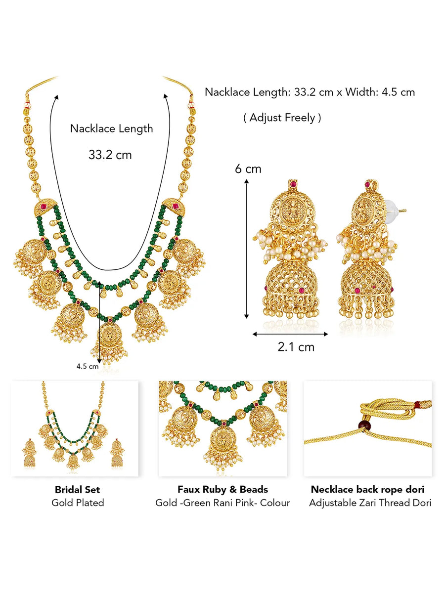 Ethnic Charm Emerald Lakshmi Necklace - Green & White