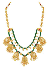 Ethnic Charm Emerald Lakshmi Necklace - Green & White