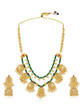 Ethnic Charm Emerald Lakshmi Necklace - Green & White