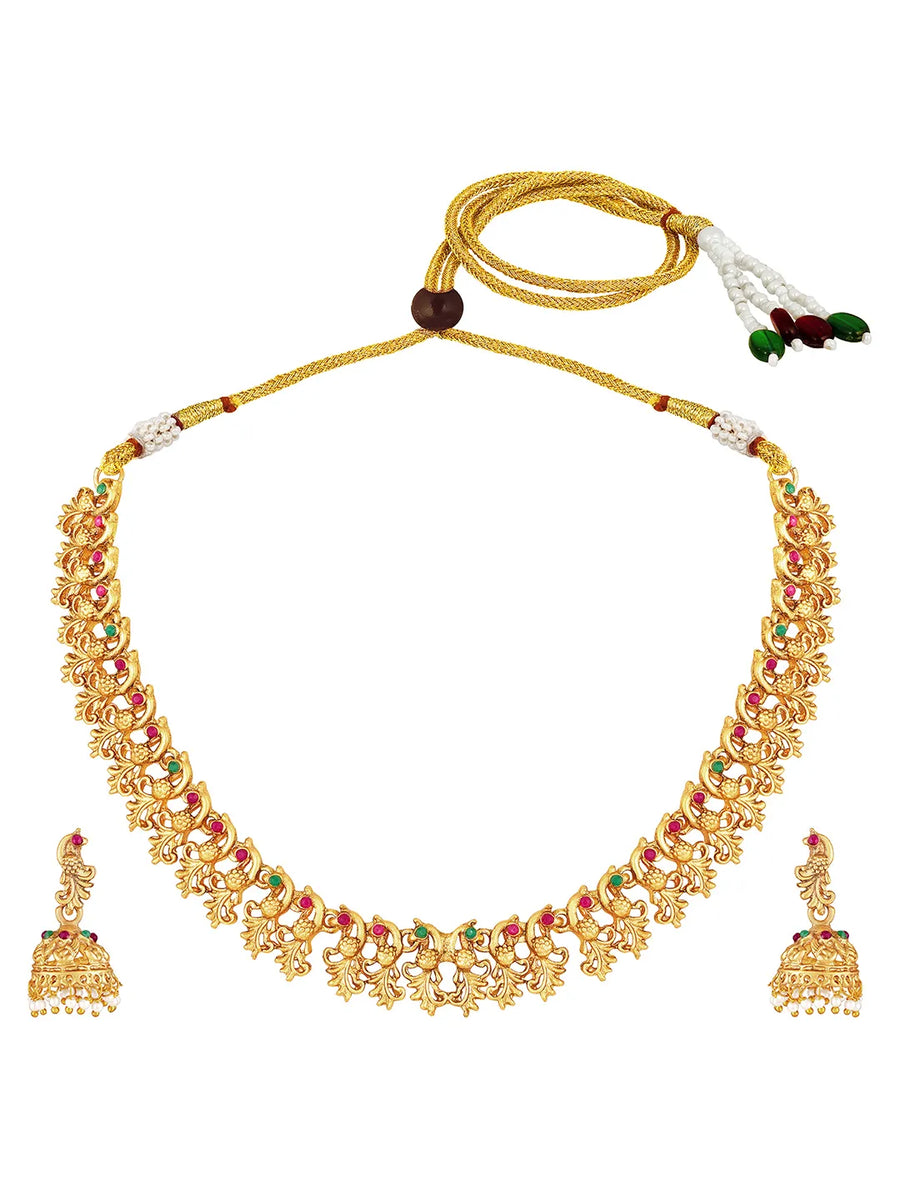 Classic Heritage Ruby Bead Necklace Set - Rani Pink Green