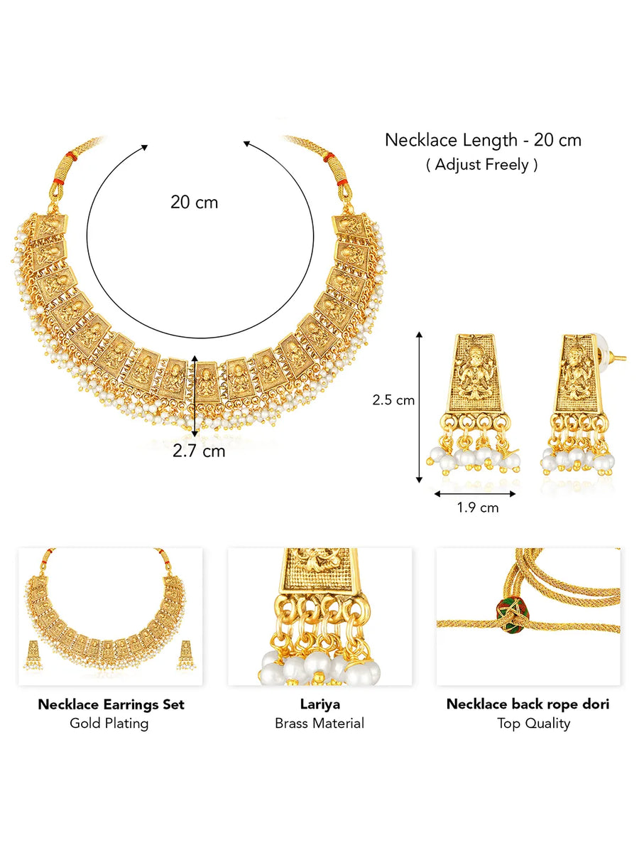 South Temple Laxmi Necklace with Pearls - Gold