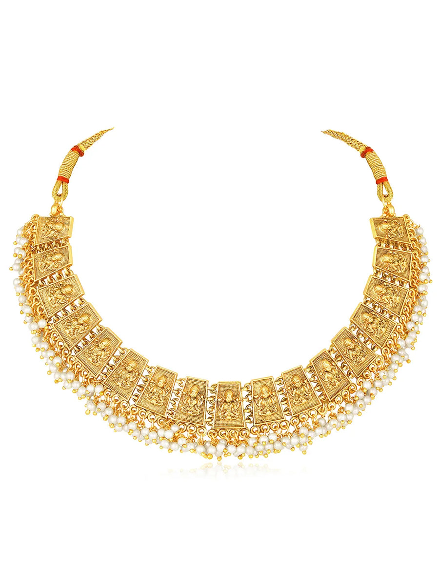 South Temple Laxmi Necklace with Pearls - Gold