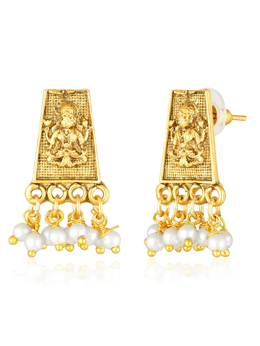 South Temple Laxmi Necklace with Pearls - Gold