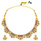 Temple Lakshmi Coin Choker Set In Rani Pink & Green