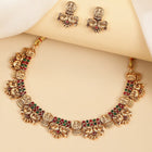 Temple Lakshmi Coin Choker Set In Rani Pink & Green