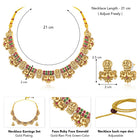 Temple Lakshmi Coin Choker Set In Rani Pink & Green