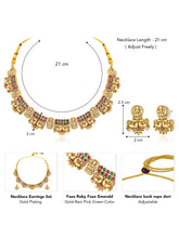 Temple Lakshmi Coin Choker Set In Rani Pink & Green