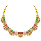 Temple Lakshmi Coin Choker Set In Rani Pink & Green