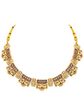 Temple Lakshmi Coin Choker Set In Rani Pink & Green
