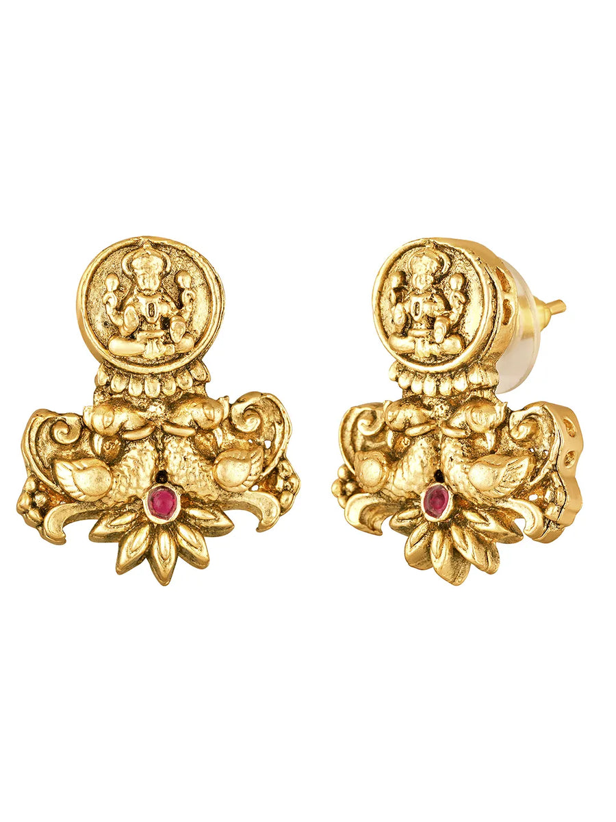 Temple Lakshmi Coin Choker Set In Rani Pink & Green