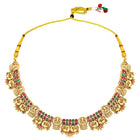 Temple Lakshmi Coin Choker Set In Rani Pink & Green