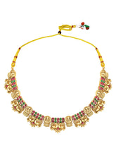 Temple Lakshmi Coin Choker Set In Rani Pink & Green