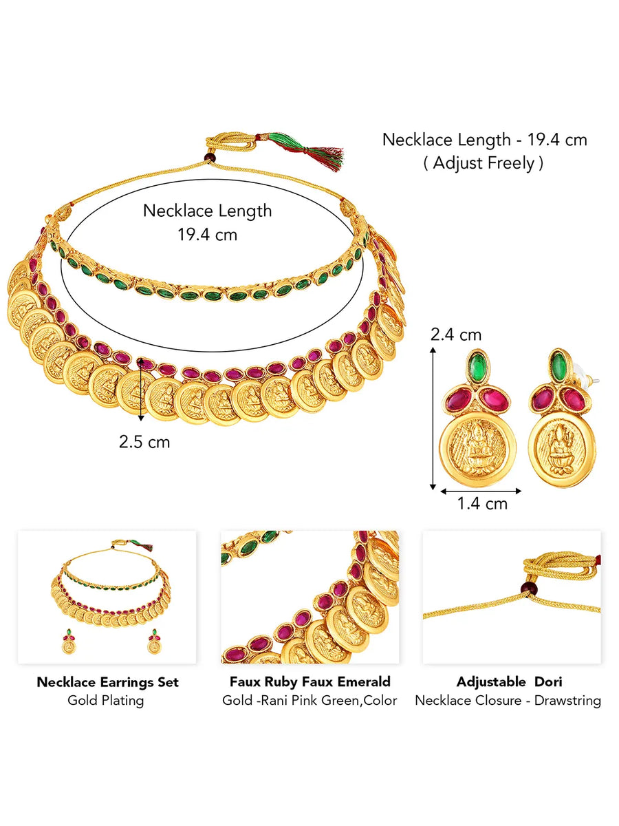 Peora Traditional Lakshmi Coin Choker Necklace Set