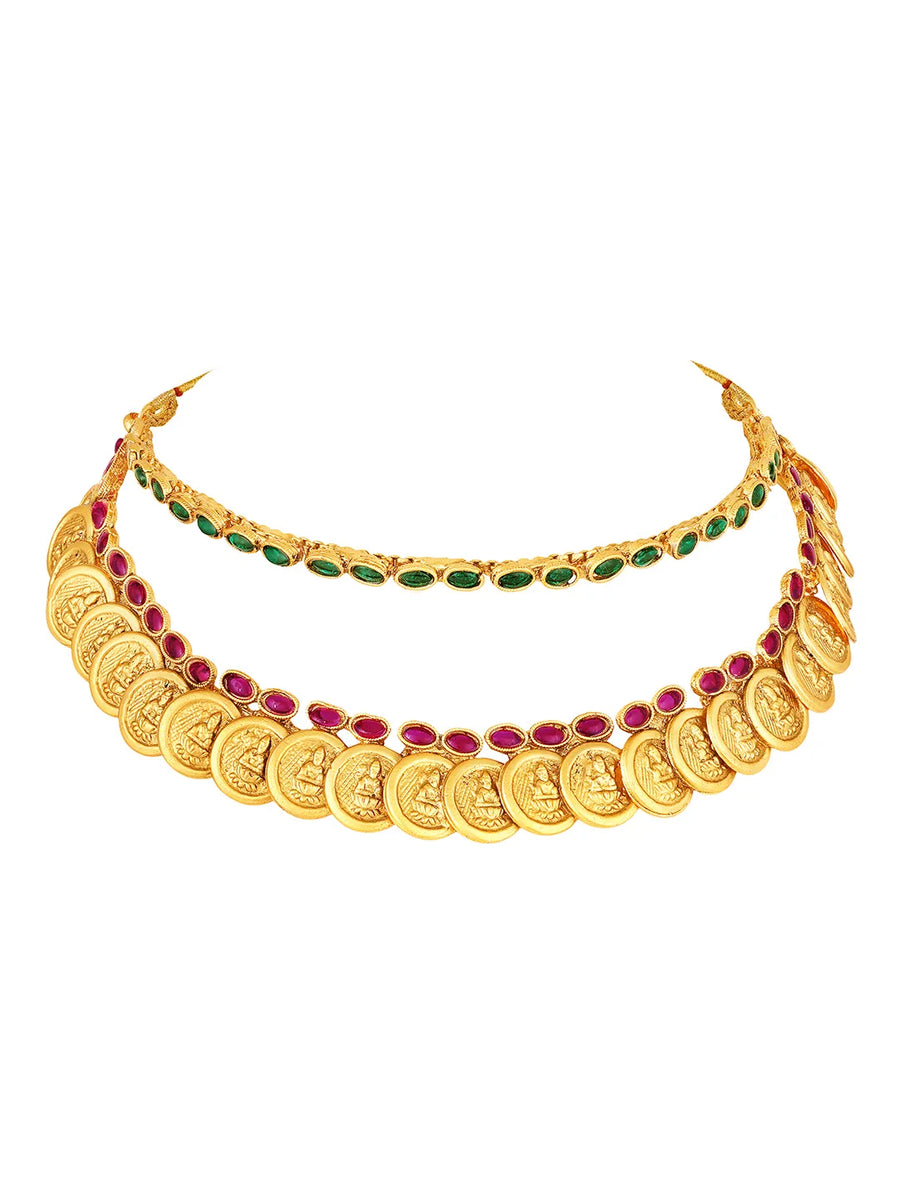 Peora Traditional Lakshmi Coin Choker Necklace Set