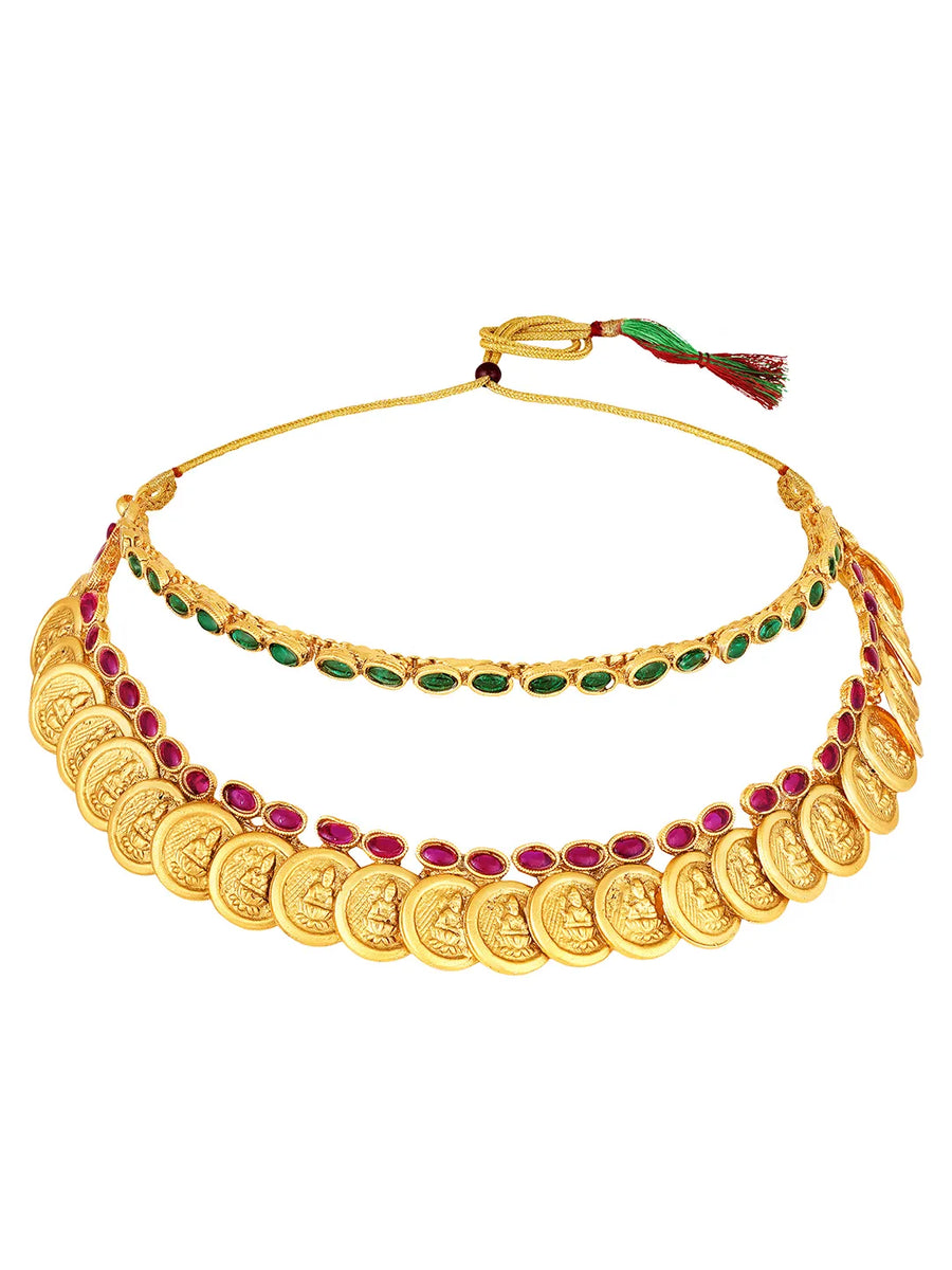 Peora Traditional Lakshmi Coin Choker Necklace Set