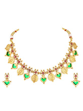 Traditional Lakshmi Ruby Emerald Necklace - Gold
