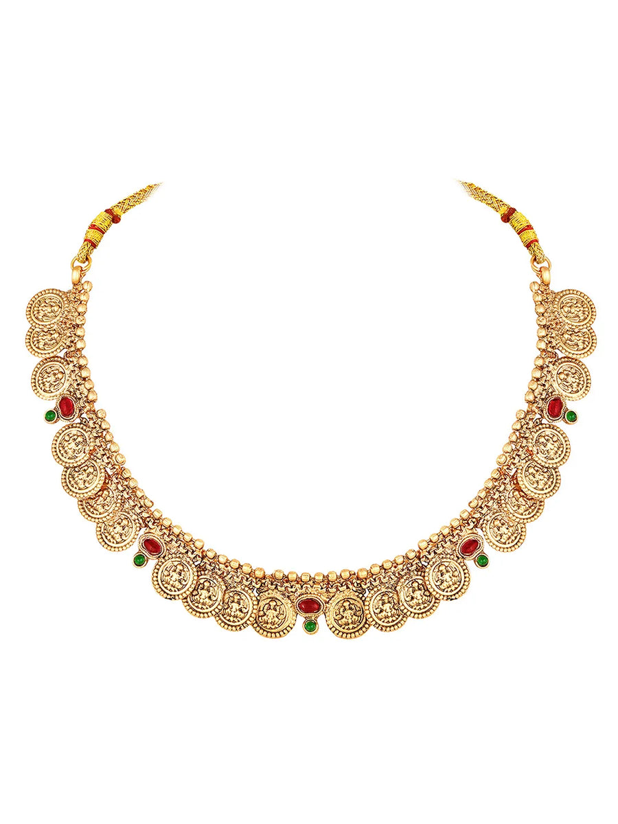 Lakshmi Coin Temple Necklace Set - Gold