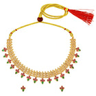 Temple Style Floral Motif Necklace Set - Gold