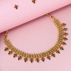 Temple Style Floral Motif Necklace Set - Gold