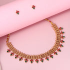 Temple Style Floral Motif Necklace Set - Gold