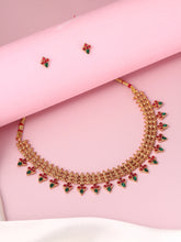 Temple Style Floral Motif Necklace Set - Gold