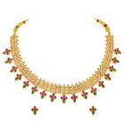 Temple Style Floral Motif Necklace Set - Gold