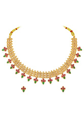 Temple Style Floral Motif Necklace Set - Gold