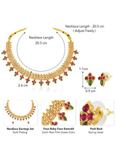 Temple Style Floral Motif Necklace Set - Gold