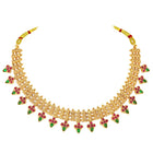 Temple Style Floral Motif Necklace Set - Gold