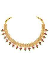 Temple Style Floral Motif Necklace Set - Gold