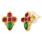 Temple Style Floral Motif Necklace Set - Gold