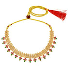 Temple Style Floral Motif Necklace Set - Gold