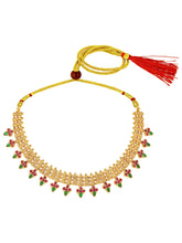 Temple Style Floral Motif Necklace Set - Gold