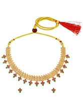 Temple Style Floral Motif Necklace Set - Gold