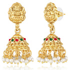 Gold - Rani Pink Green necklace earrings set crafted from brass, adorned with faux kundan & beads for an elegant, timeless look | Peora
