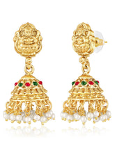 Gold - Rani Pink Green necklace earrings set crafted from brass, adorned with faux kundan & beads for an elegant, timeless look | Peora
