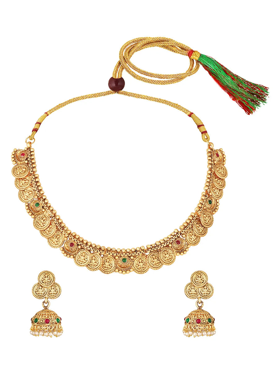 Traditional Laxmi Kasu Neckalce Set - Gold