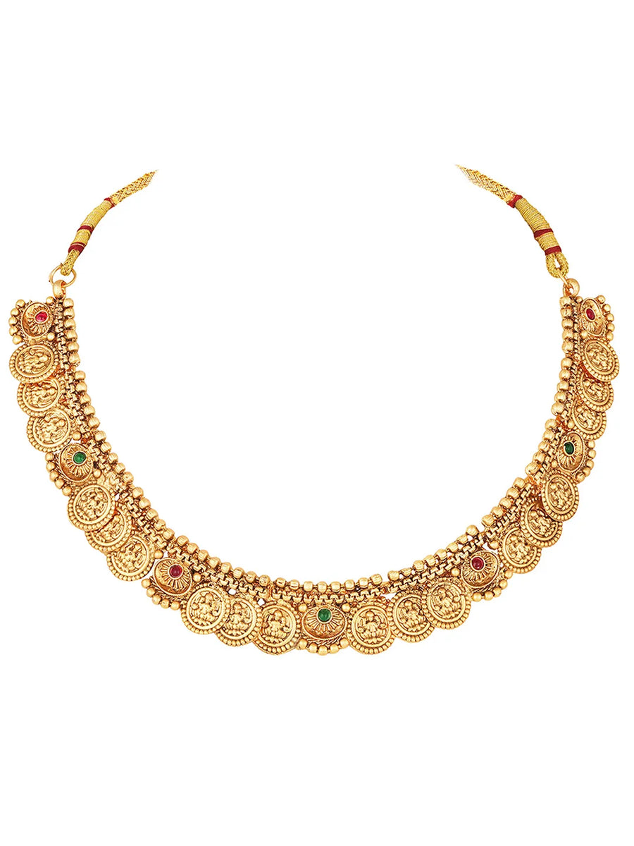 Traditional Laxmi Kasu Neckalce Set - Gold
