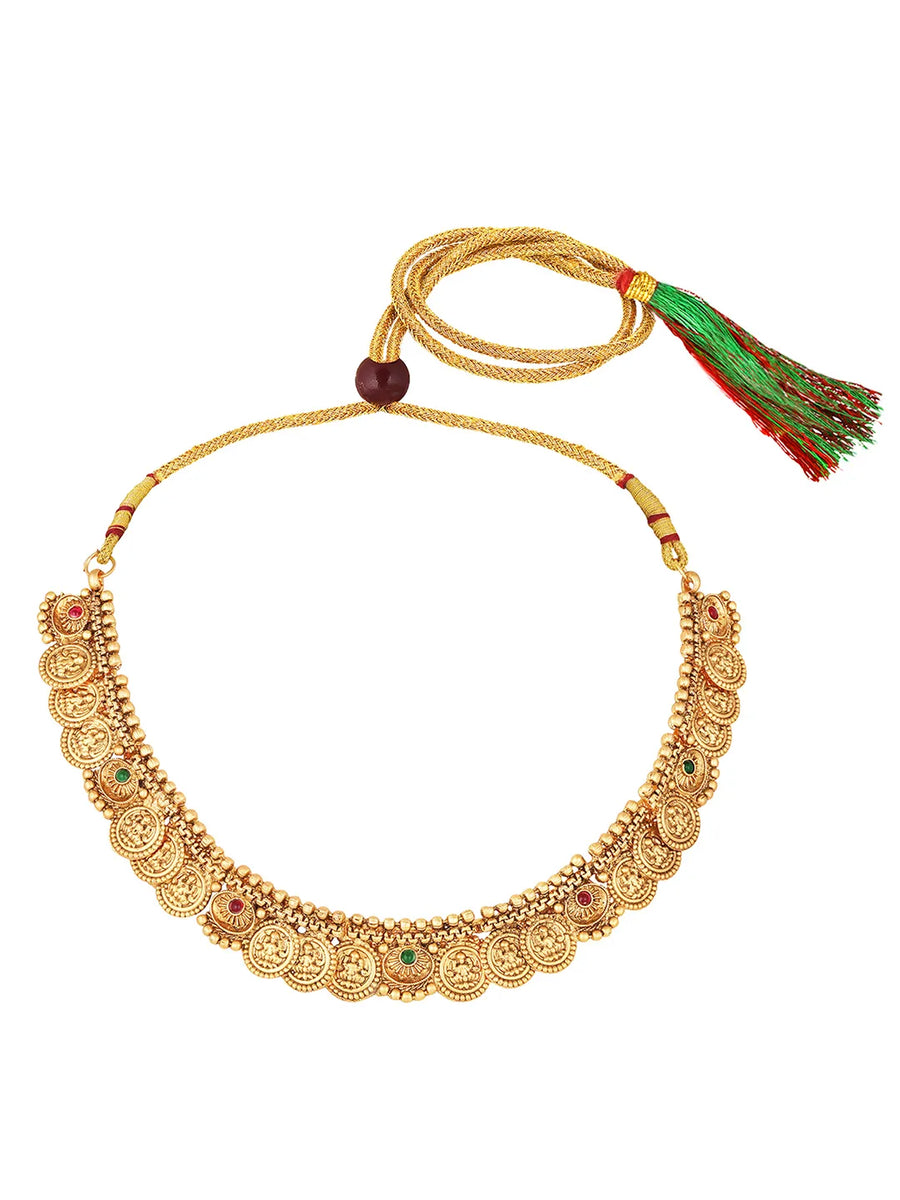 Traditional Laxmi Kasu Neckalce Set - Gold