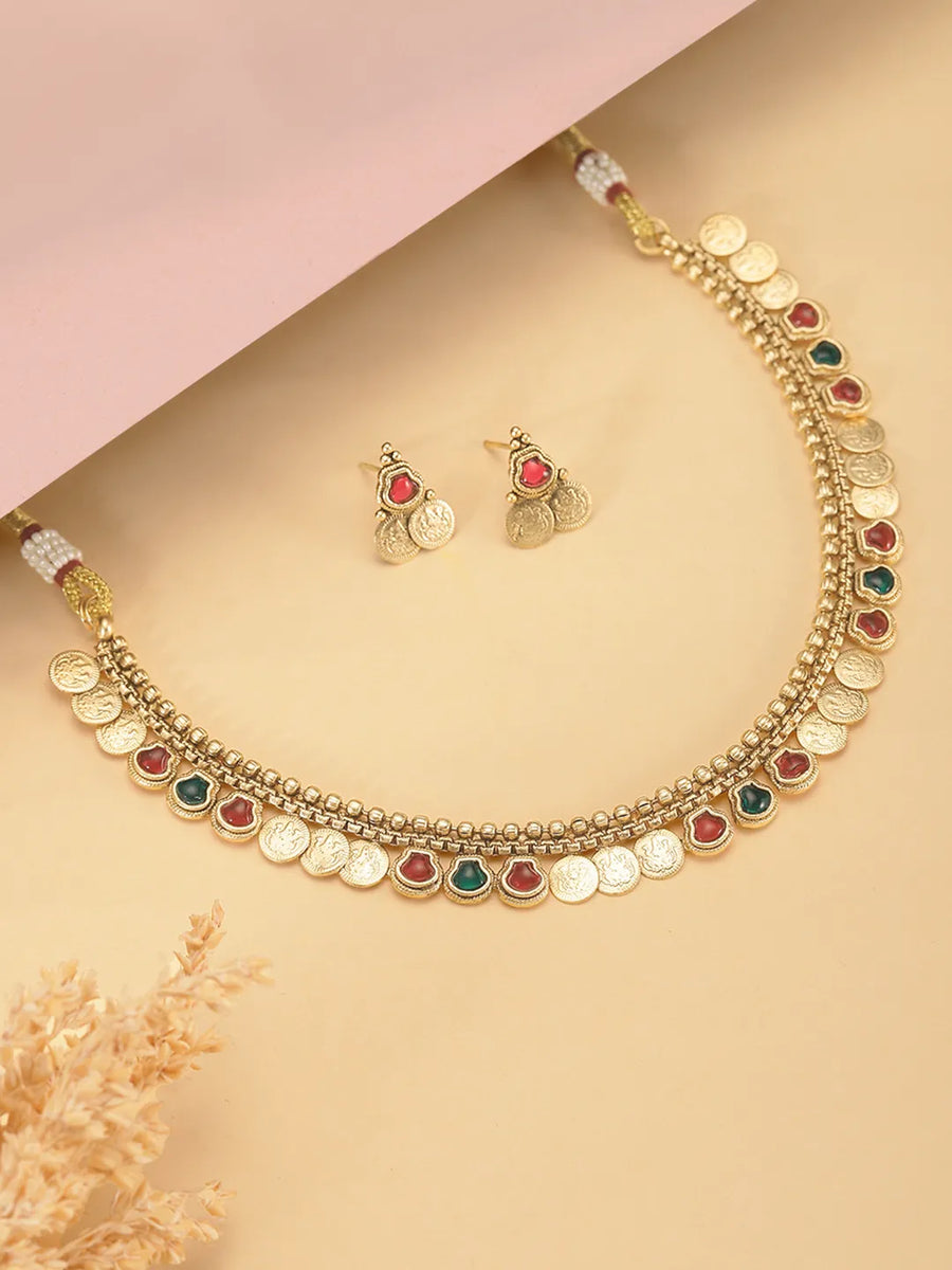 Royal Heritage Coin Lakshmi Necklace Set - Gold